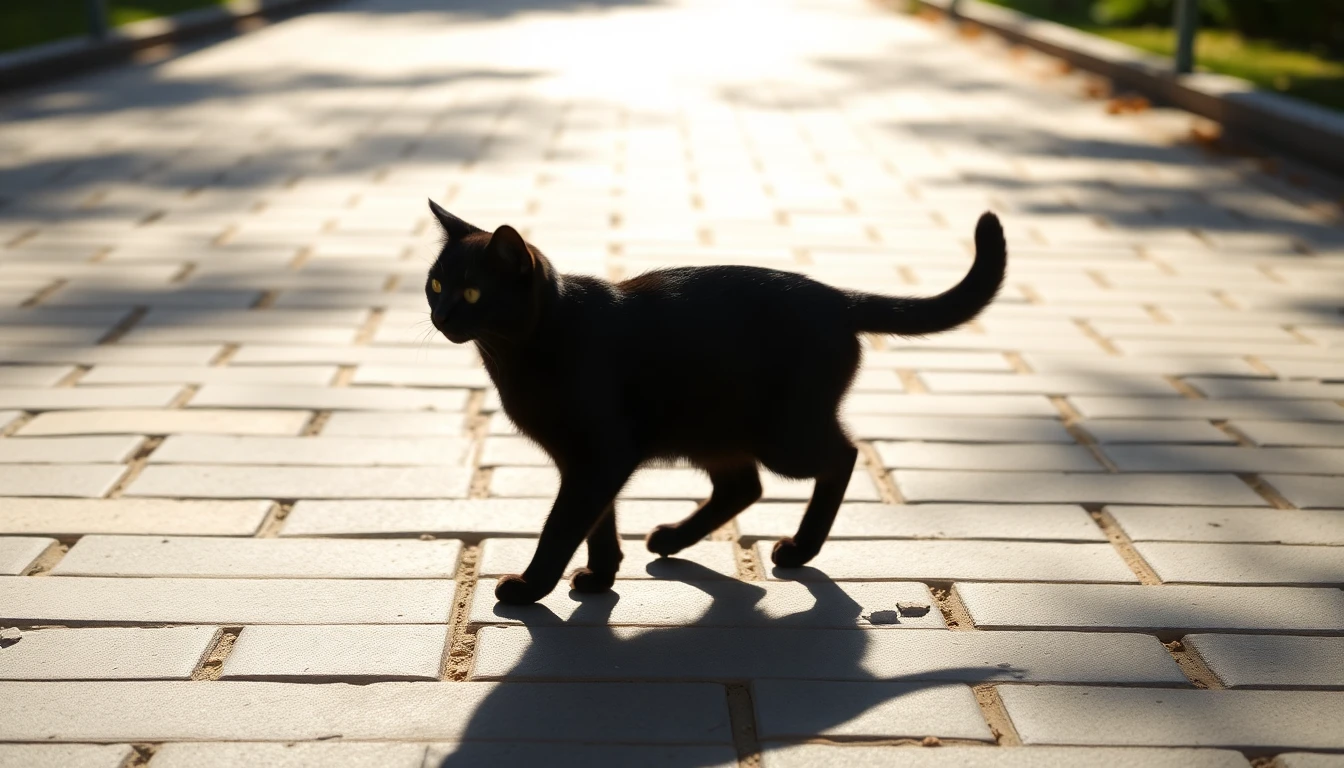 Black cat walking